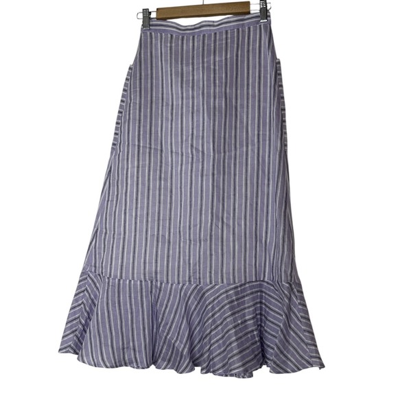 Sandro Midi Skirt Womens Size‎ 34 Linen Blend Ruffle Cóctel Designer Lined New - Picture 4 of 16
